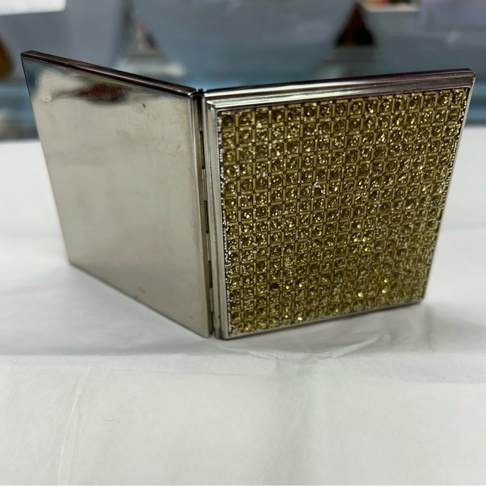 Vintage Gold Rhinestone Mirrored Compact Case - Picture 2 of 6